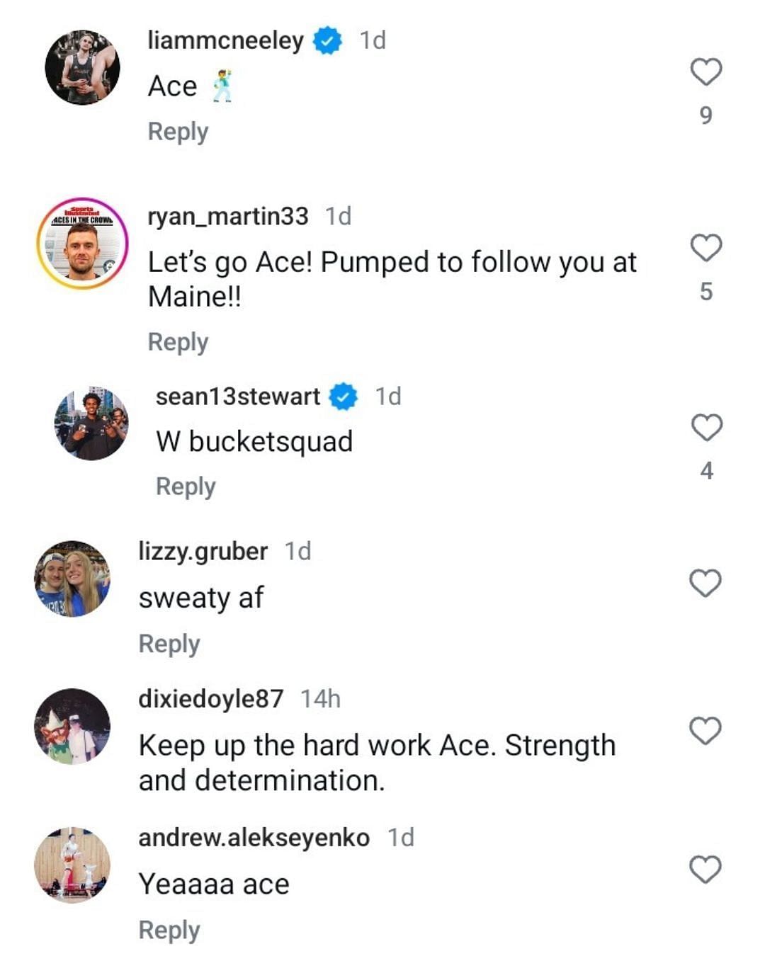 Liam McNeely, Sean Stewart, and GF Lizzy Gruber react. (Images via Instagram @flaggace)